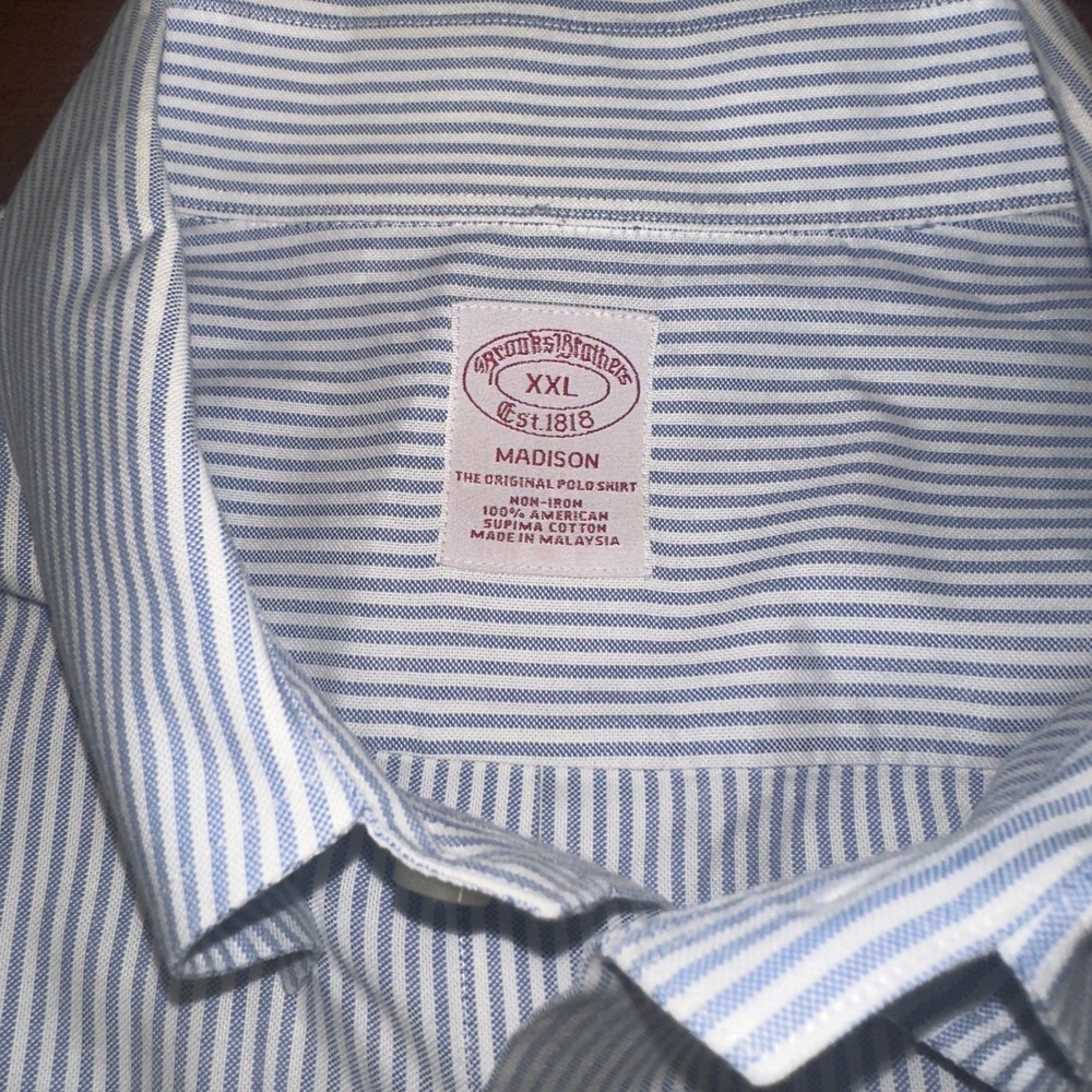 Brooks Brothers Madison Fit Shirt XXL Blue Pinstripe Non-Iron Supima Cotton - Picture 7 of 8